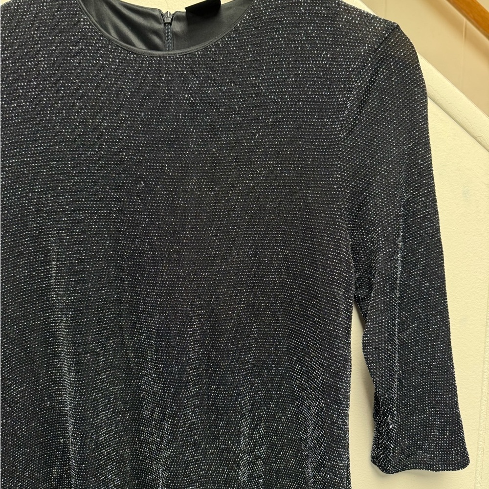 Zara Black Metallic Glitter 1/4 Length Sleeve Aline Dress - Picture 3 of 4